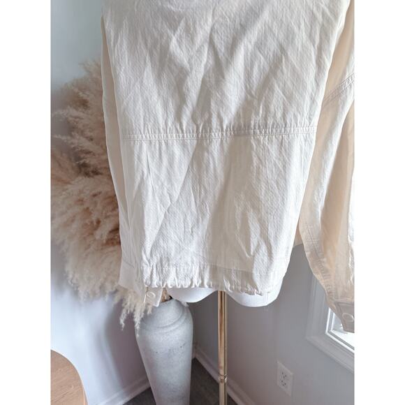 Few Moda Cotton Cropped Moto Jacket Lightweight Shacket Medium Ivory Cream - Picture 10 of 11